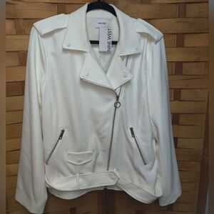 Nine West Womens Ivory Winter White Dressy Bomber Motorcycle Jacket Size L NWT